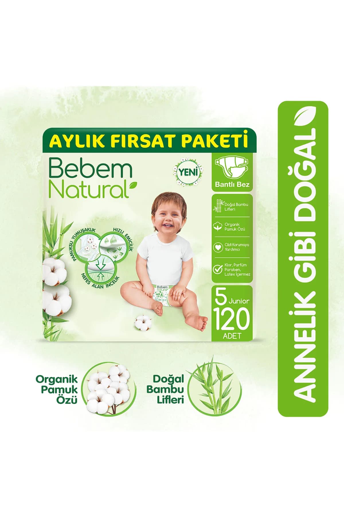 Bebem Natural Bebek Bezi 5 Beden Junior 120 Adet