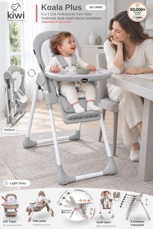 Kiwi Koala Katlanır Tekerlekli Mama Sandalyesi