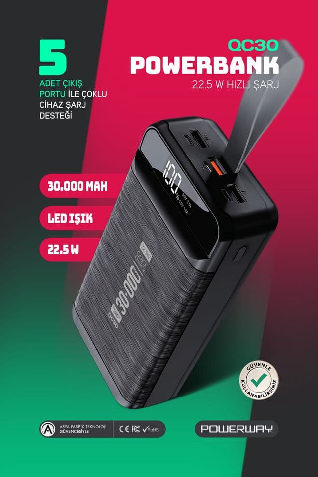 Powerway QC30 30000 mAh PD 22,5 W Powerbank