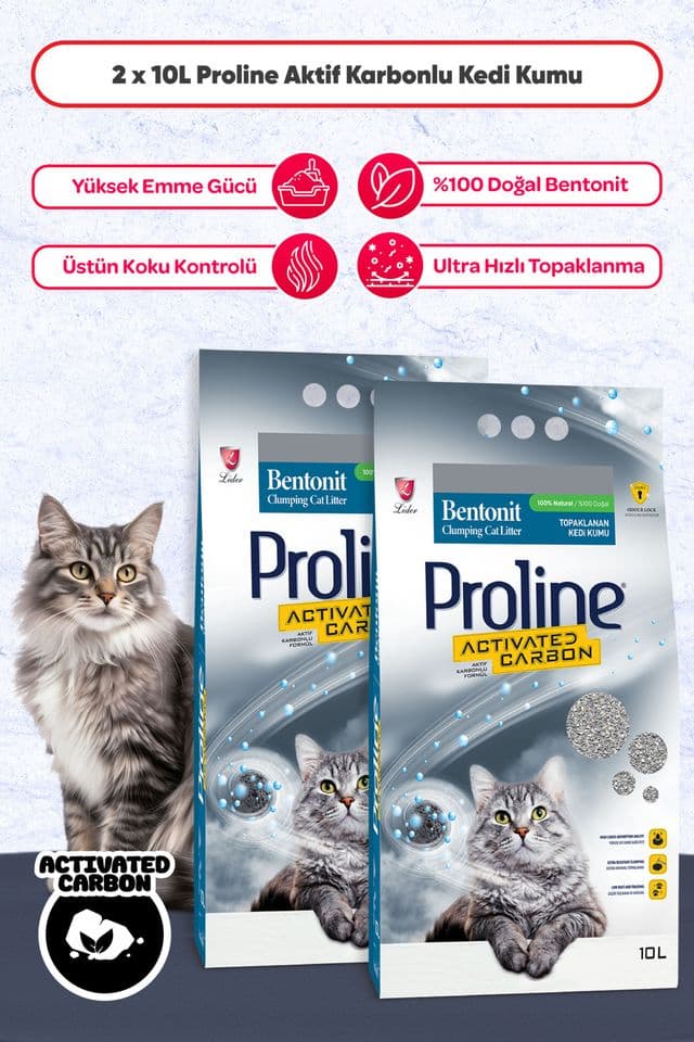 Proline Aktif Karbonlu Topaklanan Kedi Kumu 2 x 10 L