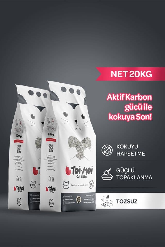 Toi Moi Aktif Karbonlu Tozsuz Bentonit Kedi Kumu 2 x 10 kg