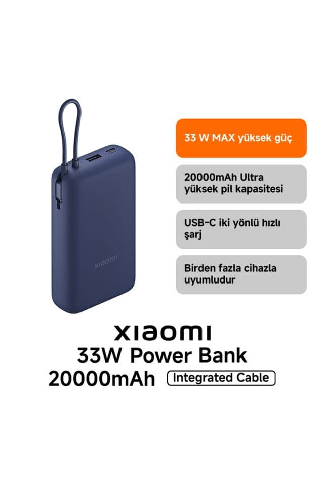Xiaomi Power Bank 20000 mAh 33 W Entegre Kablolu