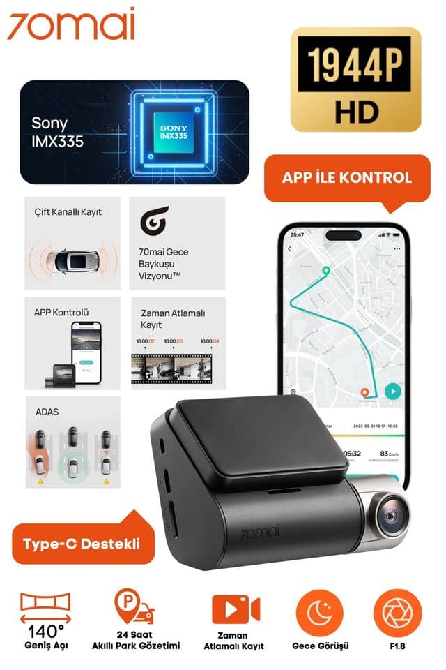 70mai A500s Pro Plus GPS'li Araç Kamerası