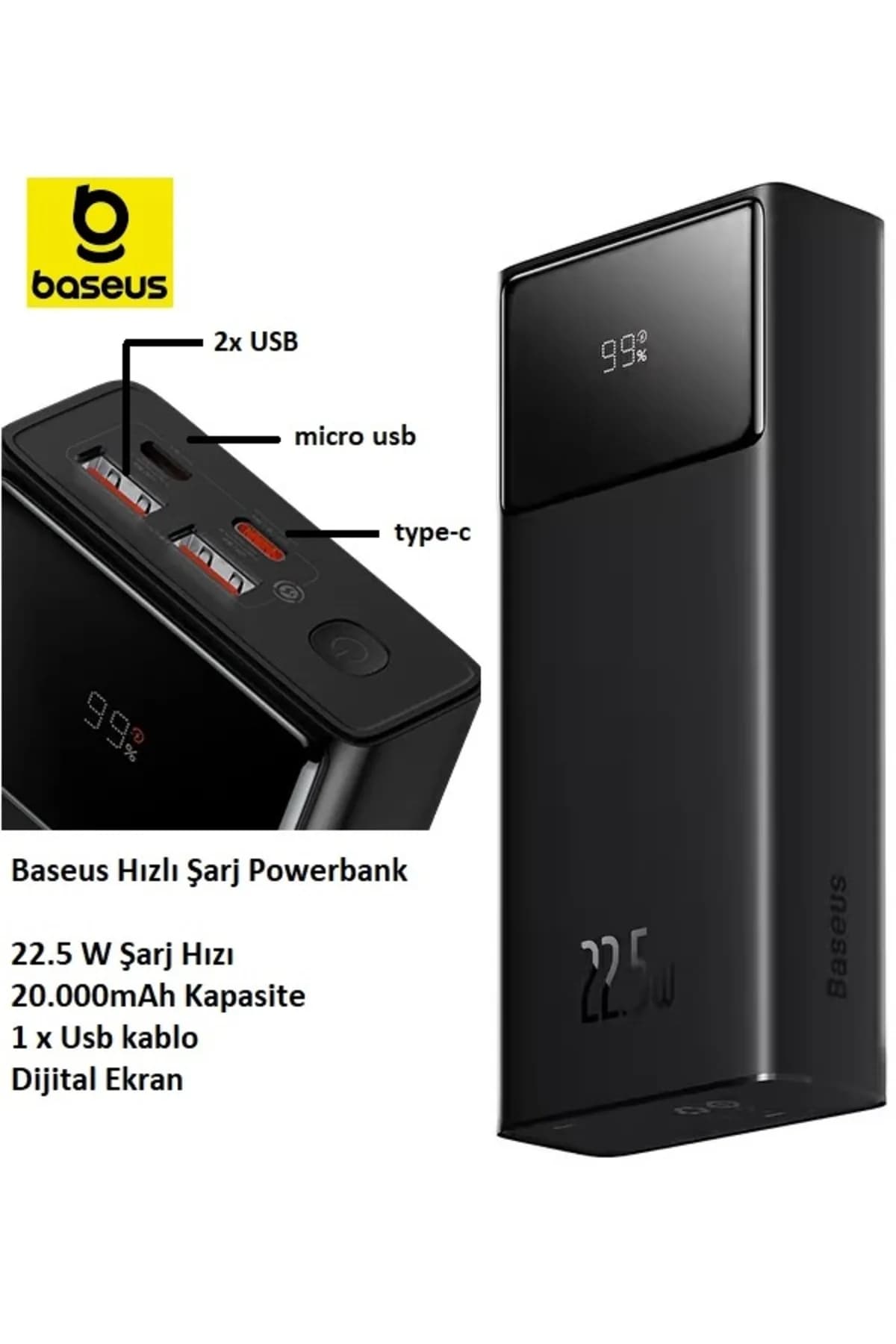 Baseus Star-Lord 20000 mAh 22,5 W Dijital Ekranlı Powerbank