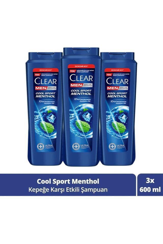 Clear Men Cool Sport Menthol Kepeğe Karşı Şampuan 600 ml x3