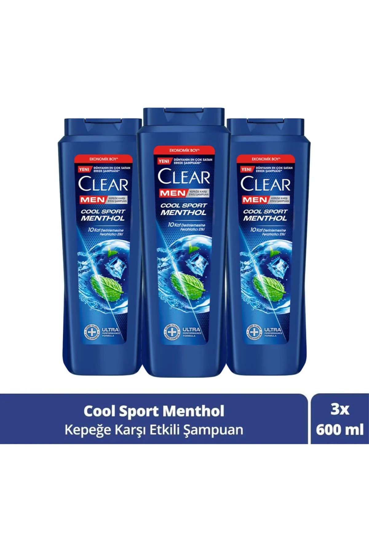 Clear Men Cool Sport Menthol Kepeğe Karşı Şampuan 600 ml x3