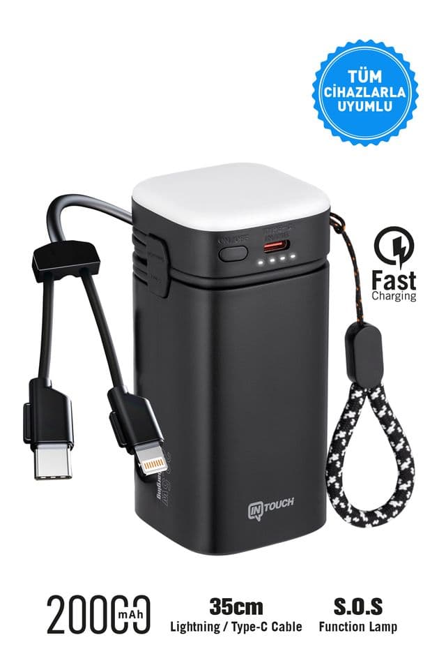 İntouch 20000 mAh 22,5 W Kablolu Kamp Lambalı Powerbank