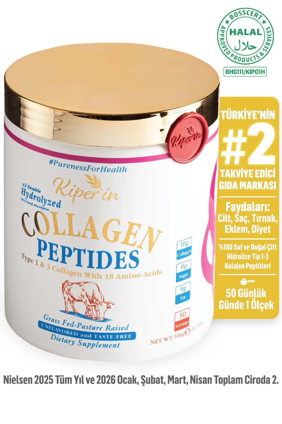 Kiperin Saf Hidrolize Kolajen Peptit Toz (50 Günlük)