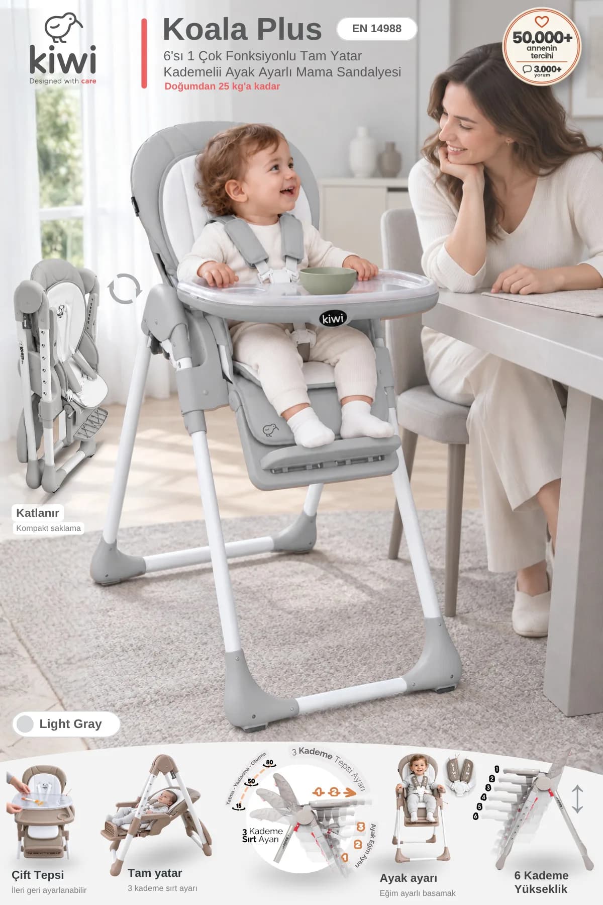 Kiwi Koala Katlanır Tekerlekli Mama Sandalyesi