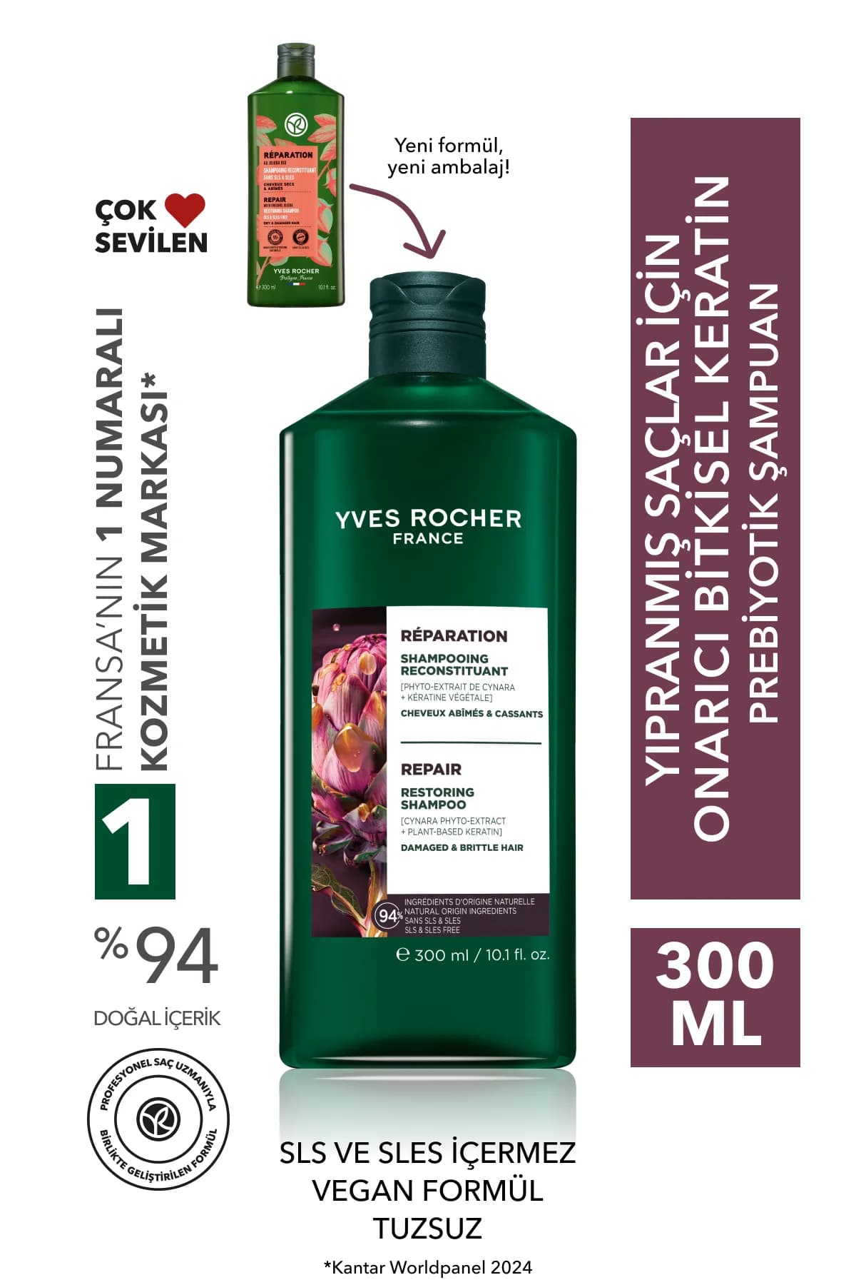 Yves Rocher onarıcı keratin prebiyotik şampuan 300 ml